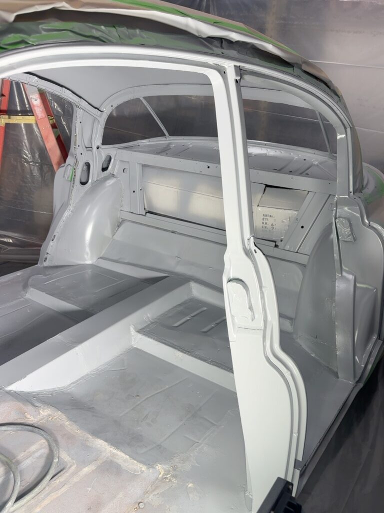 Ole Nasty interior showing fabricated floor and transmission tunnel during body preparation